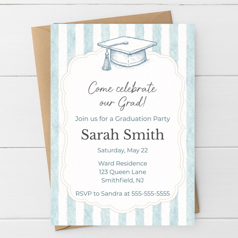 Graduation Party Invitation in Patina Blue